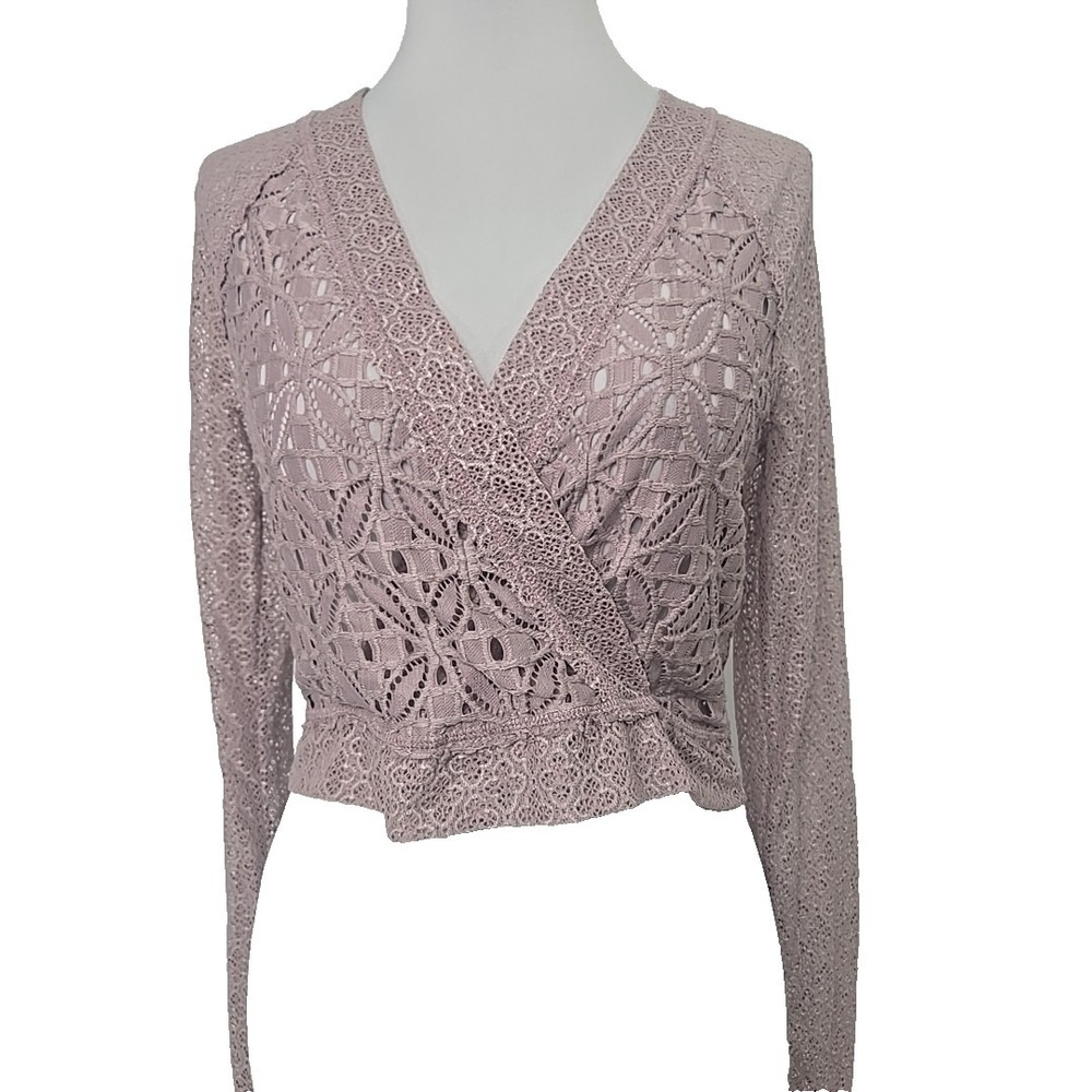 Intimately Free‎ People Medium Mauve Lace Faux-Wrap Ballet Top Cropped Layering